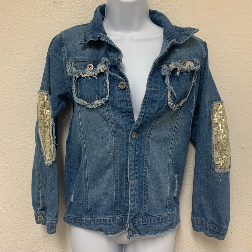 Alisa Style Women’s Size S Denim Jacket Jean Jacket Many Accents and Grunged - Picture 2 of 9